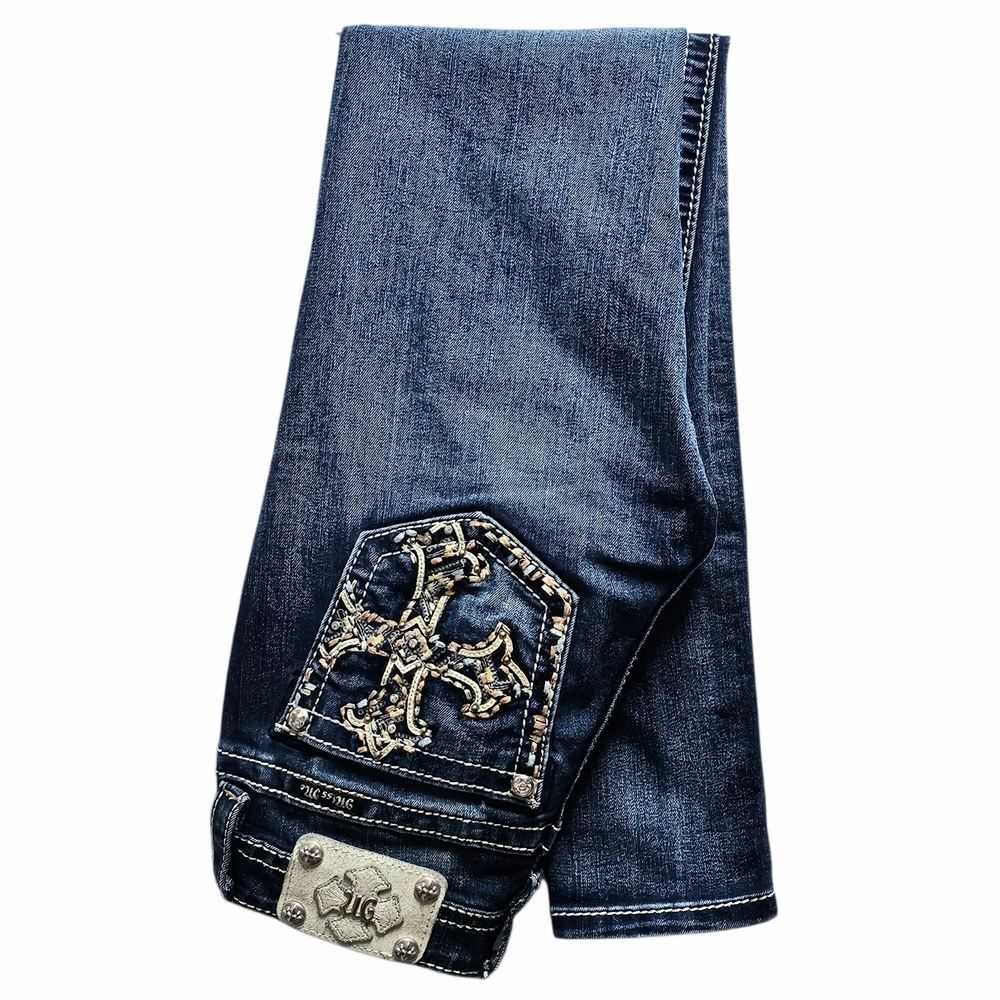 Miss Me Women’s Low‑Rise Skinny Jeans Size 26 Embroidered, Beaded, Distressed